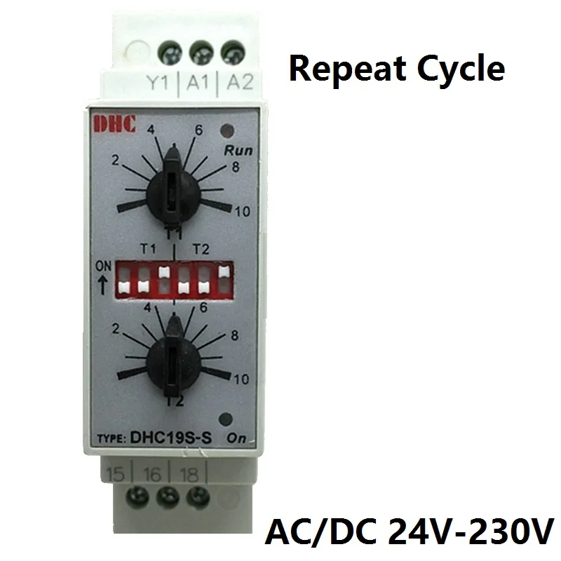 Double Set Repeat Cycle DIN Rail Mouting Time Relay AC/DC24-230V Input Timer DHC19S-S DHC Double Set Repeat Cycle DIN Rail Mouting Time Relay AC/DC24-230V Input Timer DHC19S-S DHC