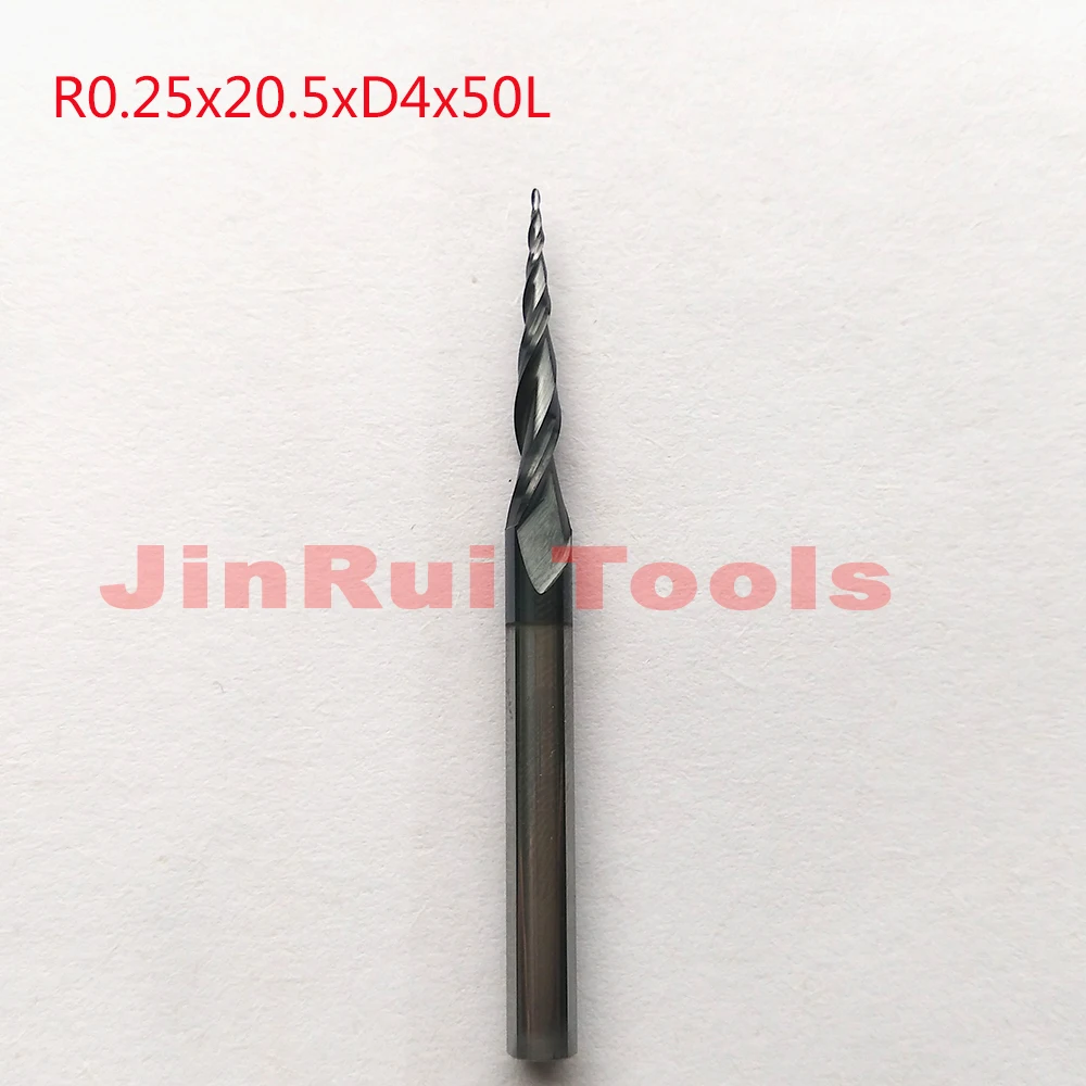 

1pc R0.25*D4*20.5*50L*2F HRC55 Tungsten solid carbide Coated Tapered Ball Nose End Mills CNC milling cutters wood knife tools