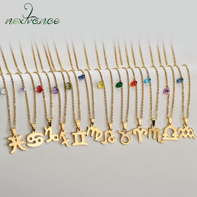

Nextvance 12 Constellation Necklaces Cubic Zirconia Pendant Birthday Stone Stainless Steel Necklace Jewelry For Women