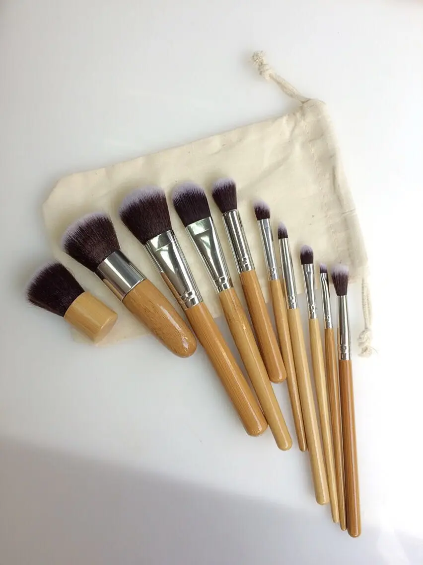 hot sale!10 PCS Carbonized bamboo makeup brush set professional facial cosmetic make up tools with sack | Красота и здоровье