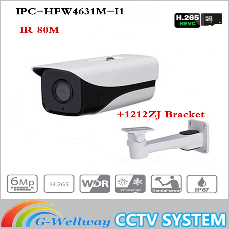 

Original Dahua IPC-HFW4631M-I1 6MP IP Camera IR50M IP67 POE CCTV camera replace IPC-HFW4431M-I1 outdoor camera with bracket