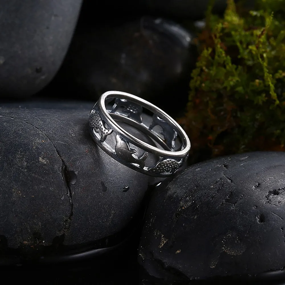 

GOMAYA Fashion 2018 Top quality Ancient Silver Color Copper Rings Dolphin Hollow Rings Unique Antique Silver Plated Rings