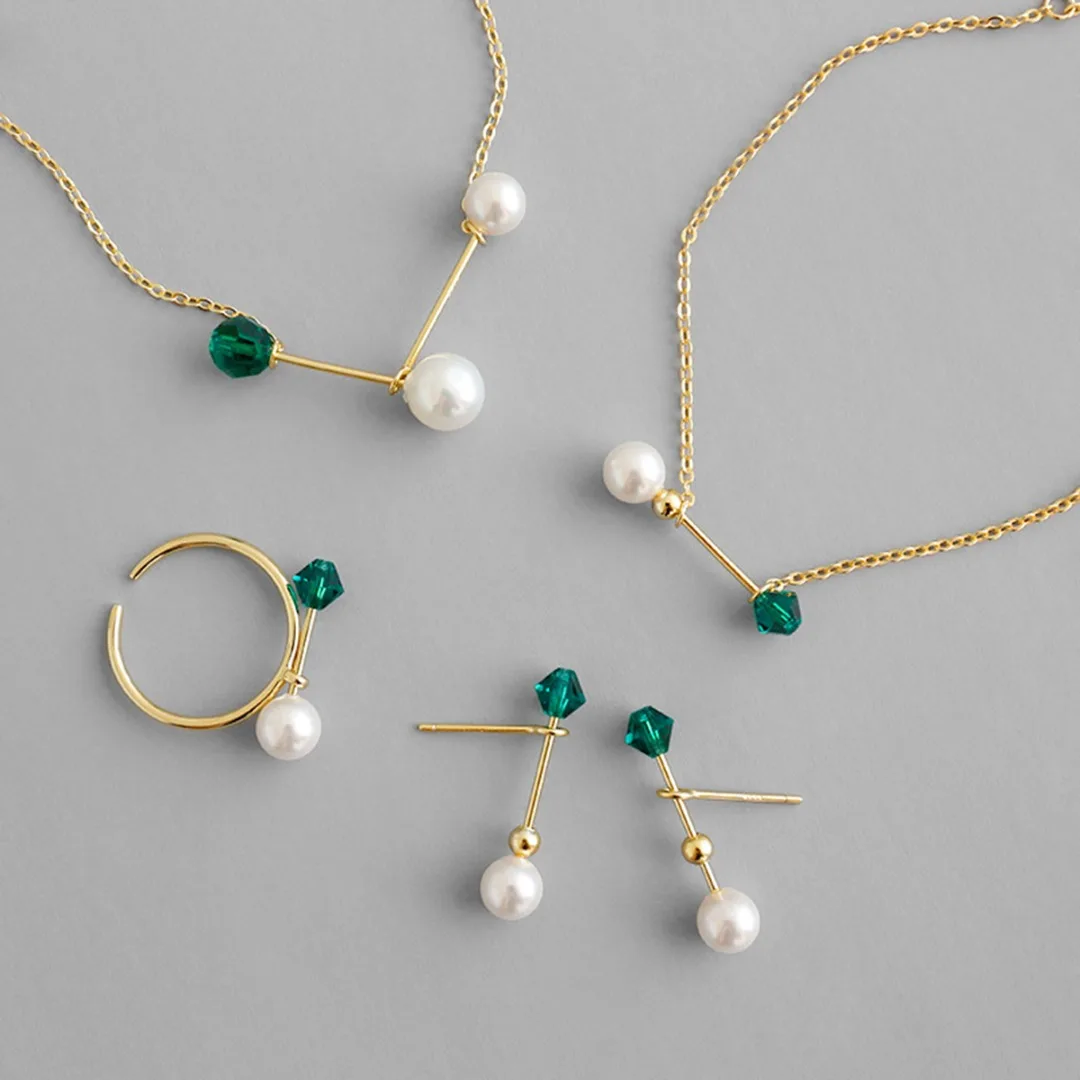 

Sterling Silver 925 Jewelry Set Charm Trendy 925 Pearl Ring Earring Stud Bracelet Necklace Pendant For Women Wedding Accessory