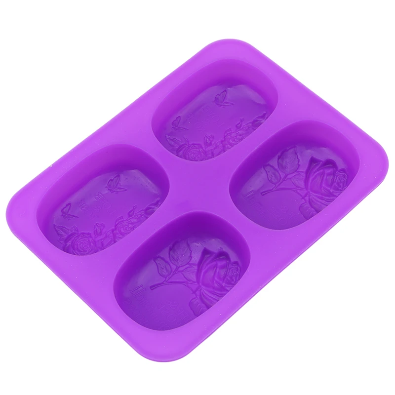 Силиконовая форма для мыла с 4 отверстиями в форме розы и бабочки, форма для помадки, форма для мыла, 3D цветок, форма для домашнего мыла