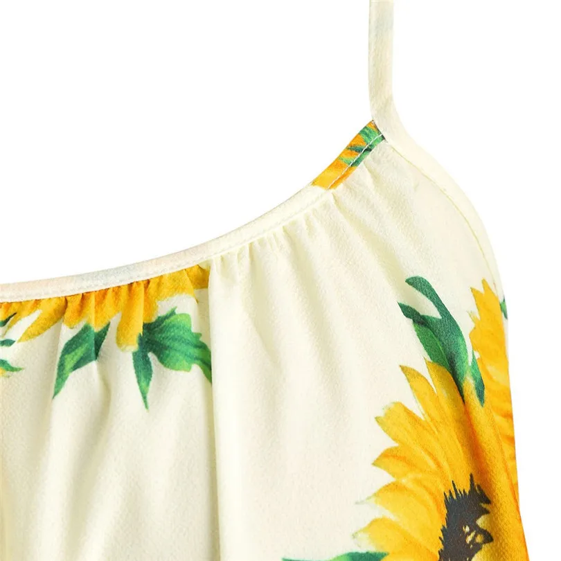 New Women Summer Sexy Short Sleeve Bow Knot Bandage Top Sunflower Print Mini Dress Suits Bohemian Casual Beach Dress #4A30 (46)