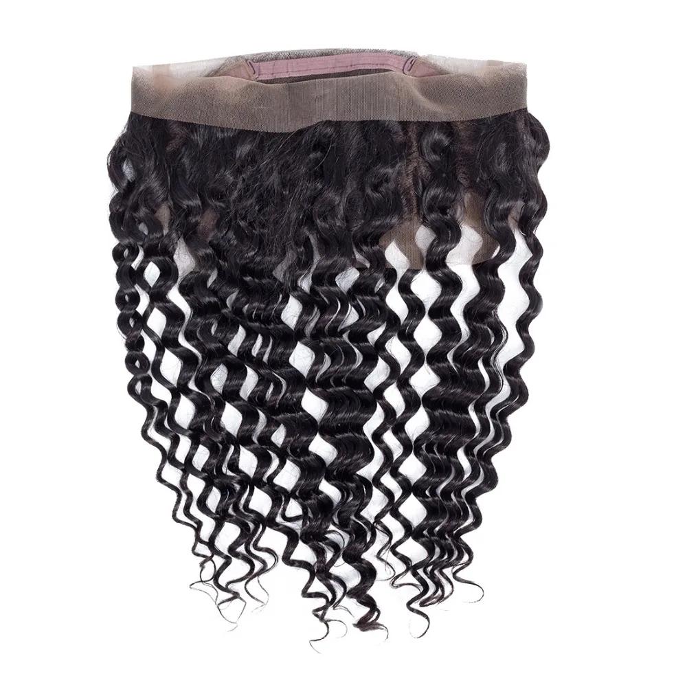 Peruvian Deep Wave Closure 360 Lace Frontal 100% Remy Human Hair Closure With Baby Hair Free Part Remy Natural Color