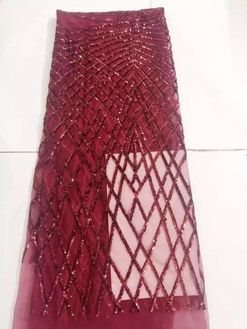 

2018 high quality african sequins lace, French tulle Lace Fabric For Wedding Embroidery african beads lace fabric 5y