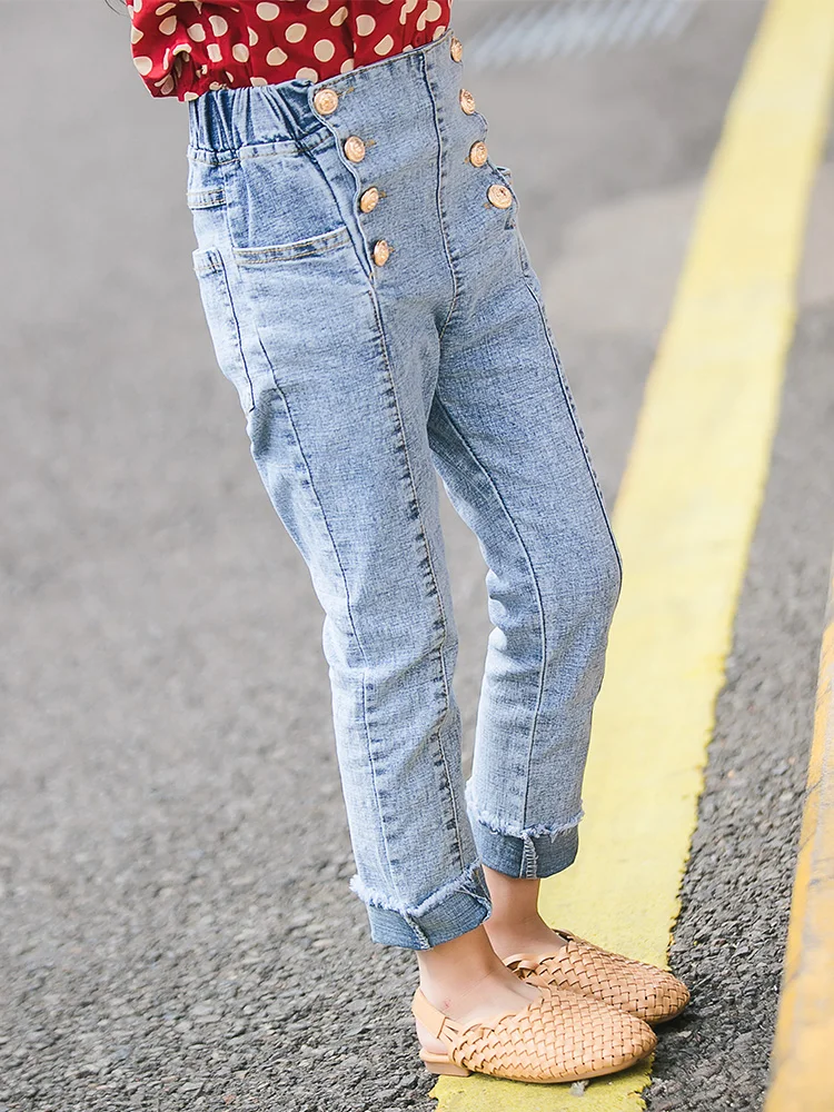 

Girls Teenager Jeans 2019 Spring Cotton Denim Pant High Waist Pencil Pant Kids Teens Trousers Brand Children Clothing 7 10 12 14