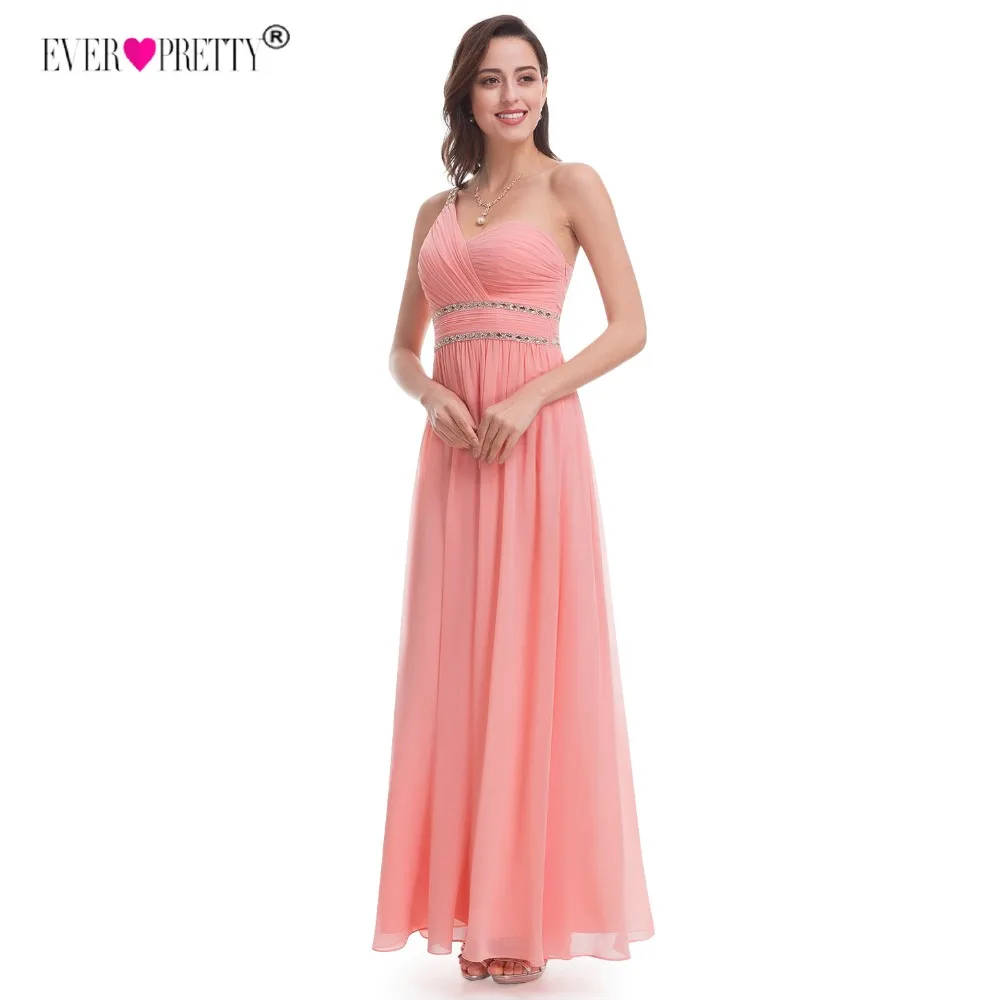

Ever Pretty Evening Dresses Long Elegant One Shoulder Beading Peach Chiffon Party Vestidos EP07099 2018 Woman robe de soiree