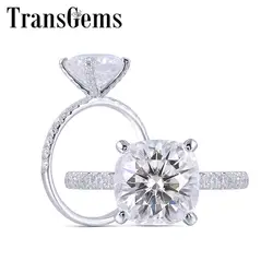 Transgems 14 к белый золотой центр 3ct 8,5 мм Подушка FG цвет Moissanite кольцо Вечность Группа для женщин Свадьба юбилей подарки