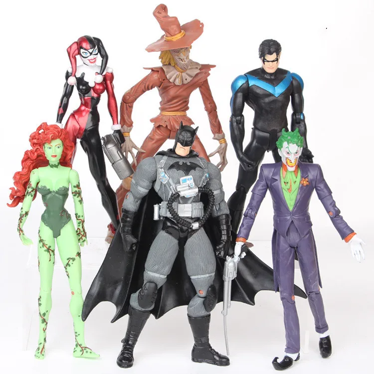 

Anime Figures 6PCS/SET Batman Joker Harley Quinn Nightwing Poison Ivy Scarecrow PVC Action Figures Collectible Model Toys