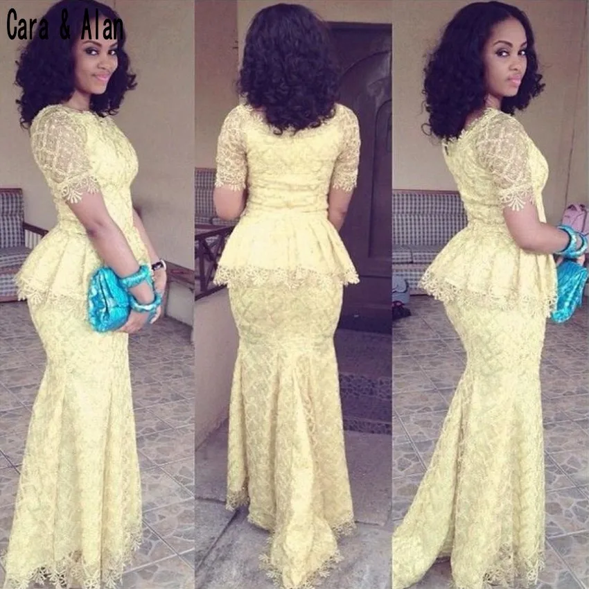 Aso Ebi Стильное вечернее платье с коротким рукавом официальная одежда кружевное
