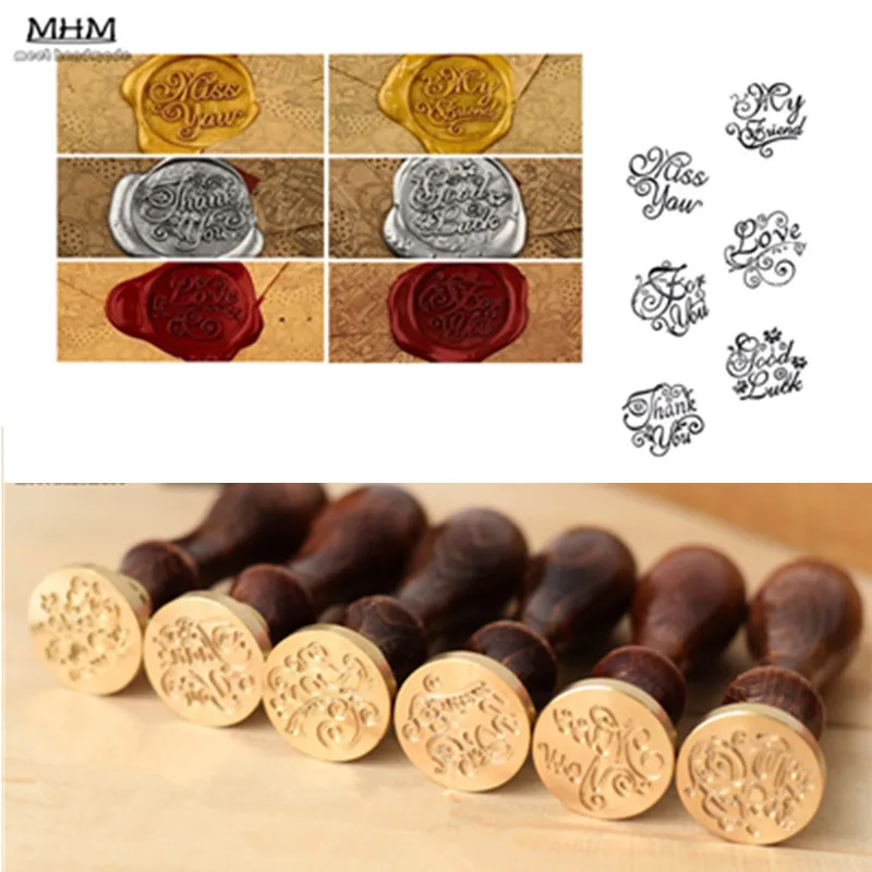 Personalized Vintage Wood Handle Badge Seal Stamp Wax Kit Set for Diy