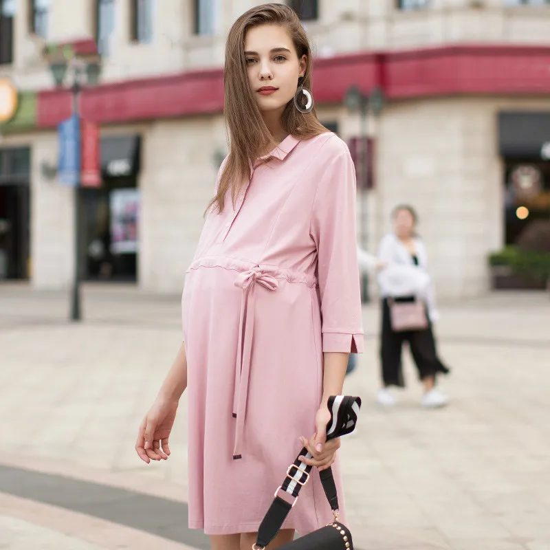 

Elegant Office Lady Vestidos Loose Maternity Dresses Pregnancy Clothes No Nursing Dress For Pregnant Women