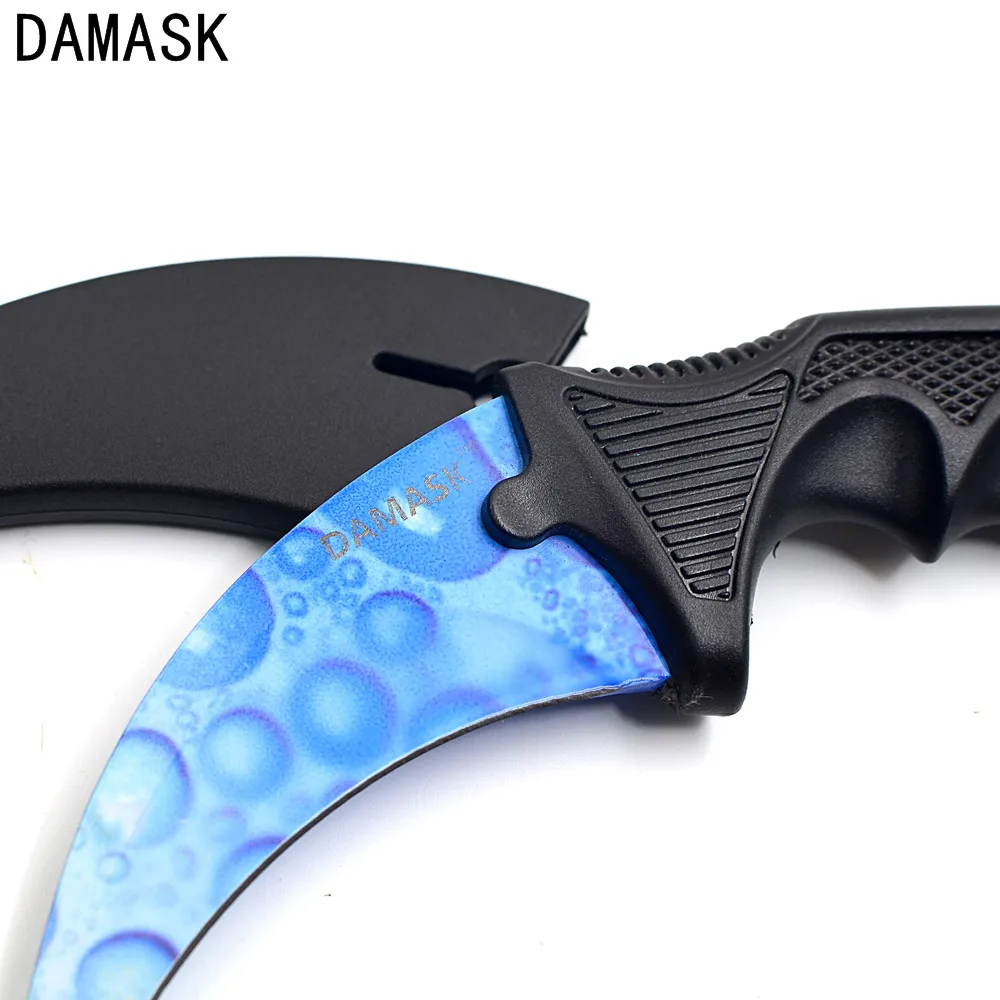 DAMASK CS GO Counter Strike Claw Karambit Knife Neck Knife With Sheath Rainbow Camping Fixed Blade Knife Outdoor Climbing Knife