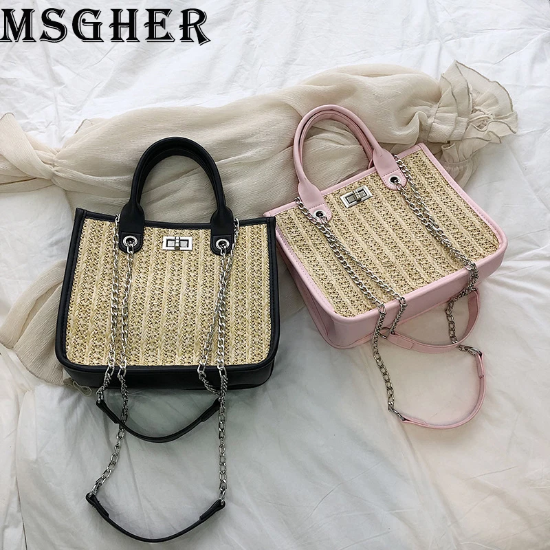 

MSGHER Handbags Women High Capacity Straw Bags Summer Beach Bags Female Chain Shoulder Bags Casual Crossbody Bags