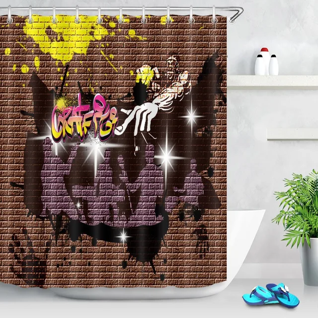 Usa Map Graffiti Art Shower Curtain Set Waterproof Bathroom Bath