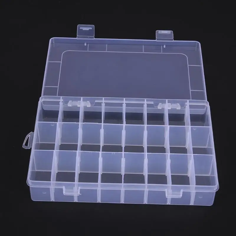 24 Compartments Plastic Storage Box Practical Adjustable Case for Beads Rings Earrings Jewelry Display Organizer Makeup Case