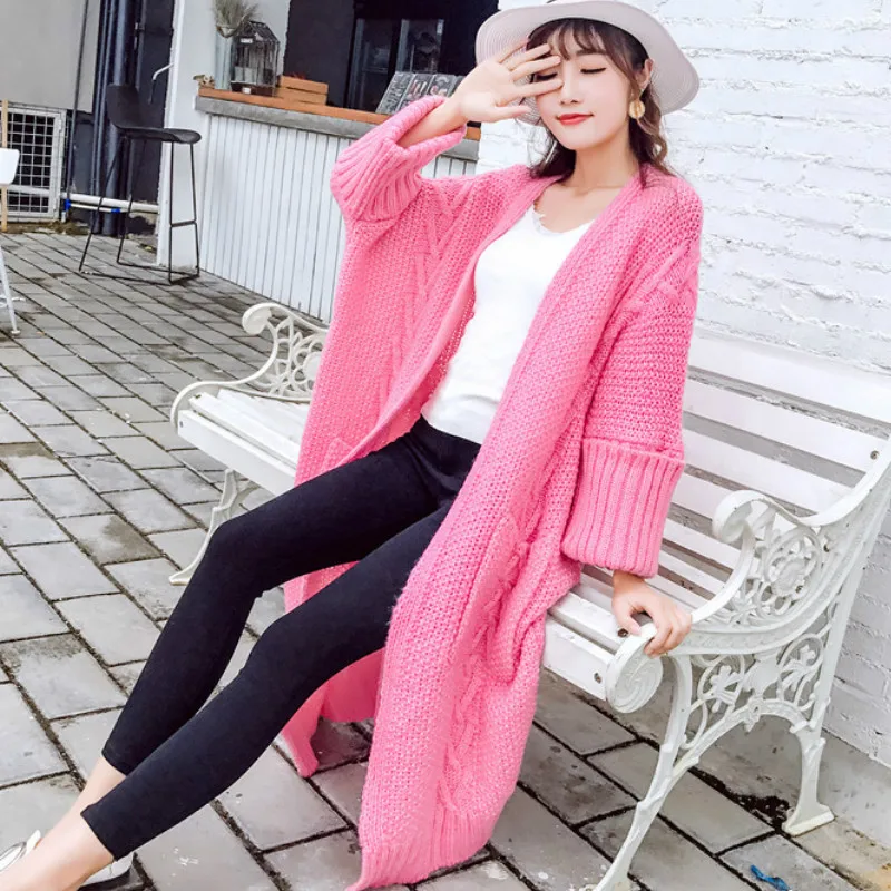 

Chic Twist Knitted Cardigan Autumn Winter Solid Color V-neck Long Loose Large Size Sweater Coat Knitted Jacket Plus Size Tops
