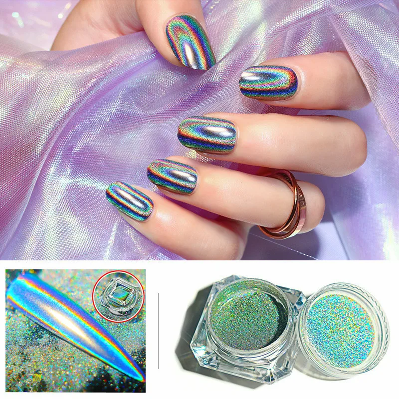 

100pcs Rainbow Pigment Nail Glitter Holographic Laser Nail Powder Manicure Chrome Pigments 0.5g R0451