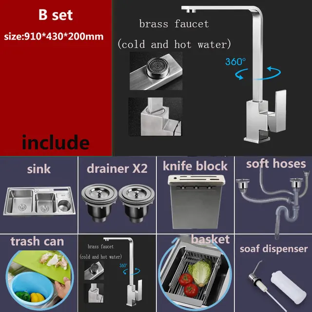 Fregadero de cocina de acero inoxidable de doble cuenco por encima del