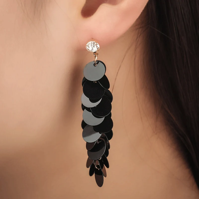 

Fashion Multilayers Long Dangle Earrings Colorful Plastic Sequins Pendientes Tassle Earring Boho Statement Jewelry With Crystal
