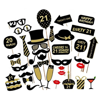 

36pcs/set 18/21st/30/40/50/60th Gentlemen Hat Mustache Birthday Party Funny Photo Booth Props DIY Favor Decoration