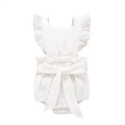 Европейский Стиль Одежда для новорожденных боди однотонная одежда летающие рукава Детские боди 5 Цветов Летняя одежда для девочек - Цвет: white