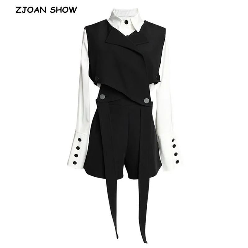 

2019 Women 2pcs 1 set High Street Black Bandage Vest White Shirt Dress High Waist Shorts Cool Girl Loose Blouse 3 pieces 1 set