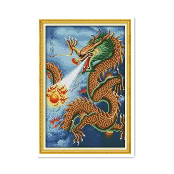 

Joy Sunday Animals Chinese Dragon DMC Embroidered Cross-stitch Kits Flying Yellow Tengda Dragon Pattern Manual Embroidery