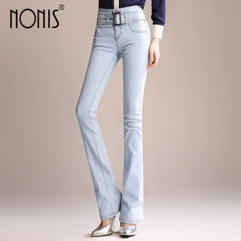 

Nonis 2019 High Waist Jeans Women Vintage Skinny Jeans Female Slim Elastic Pants women denim pants With Belt Three color