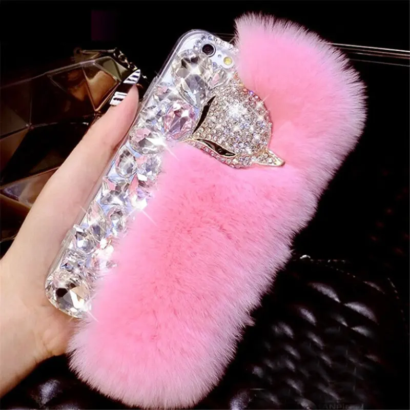 

Luxury Rabbit Fur Hair Phone Cases For Huawei P9 P10 P20 P30 PLUS LiTE Mate10 20 Pro Lite Fashion Bling Diamond Back Cover Case