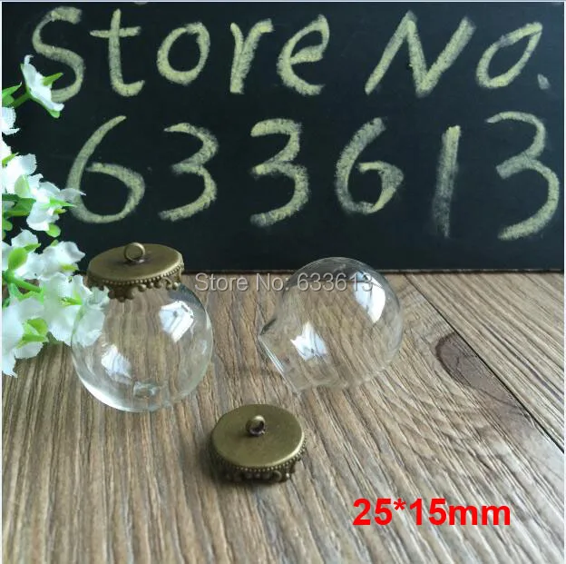 

Sale Free ship!!! NEW 20sets/lot 25*15mm glass globe with antique bronze base findings set glass bubble DIY vial pendant