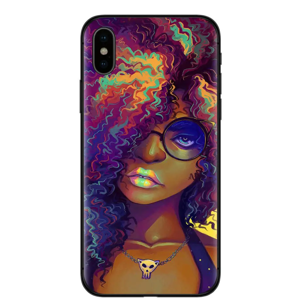 Colorful Afro Girls Phone Case Soft Silicone Black TPU Cover For Apple iPhone X 8 8Plus 7 7Plus 6 6S Plus 5 5S SE Coque Capa