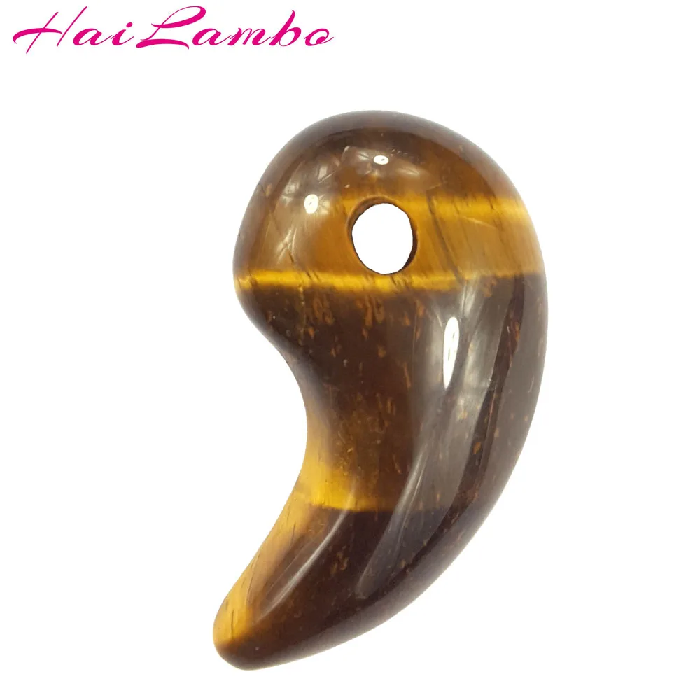 HaiLambo Natural Tiger eye's Stone Hand Carved Magatama Beads Comma Pendant Classic Amulet Jewelry Bead for Family Gift GY02# |