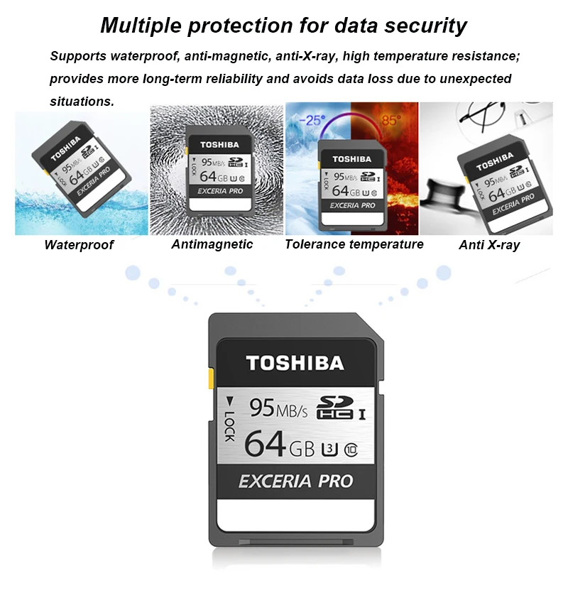 100% Оригинальные TOSHIBA sd-карта карты EXCERIA PRO 64 ГБ и 128 Гб 32 GB Class 10 UHS-I U3 SDHC SDXC sd-карта карты памяти 95 МБ/с. для видеокамеры
