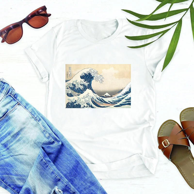 

Women Clothes Print Summer Fashion Wave Painting Tee Shirt T Ladies Casual Female Woman Top Printed T-shirt Aesthetic Clothes