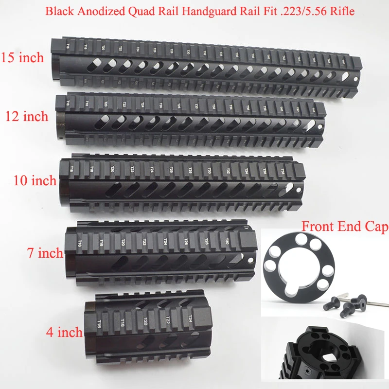 

Black Anodized 4''7''10''12''15'' inch Quad Rail Handguard Free Float Picatinny Mount System With/Without End Cap
