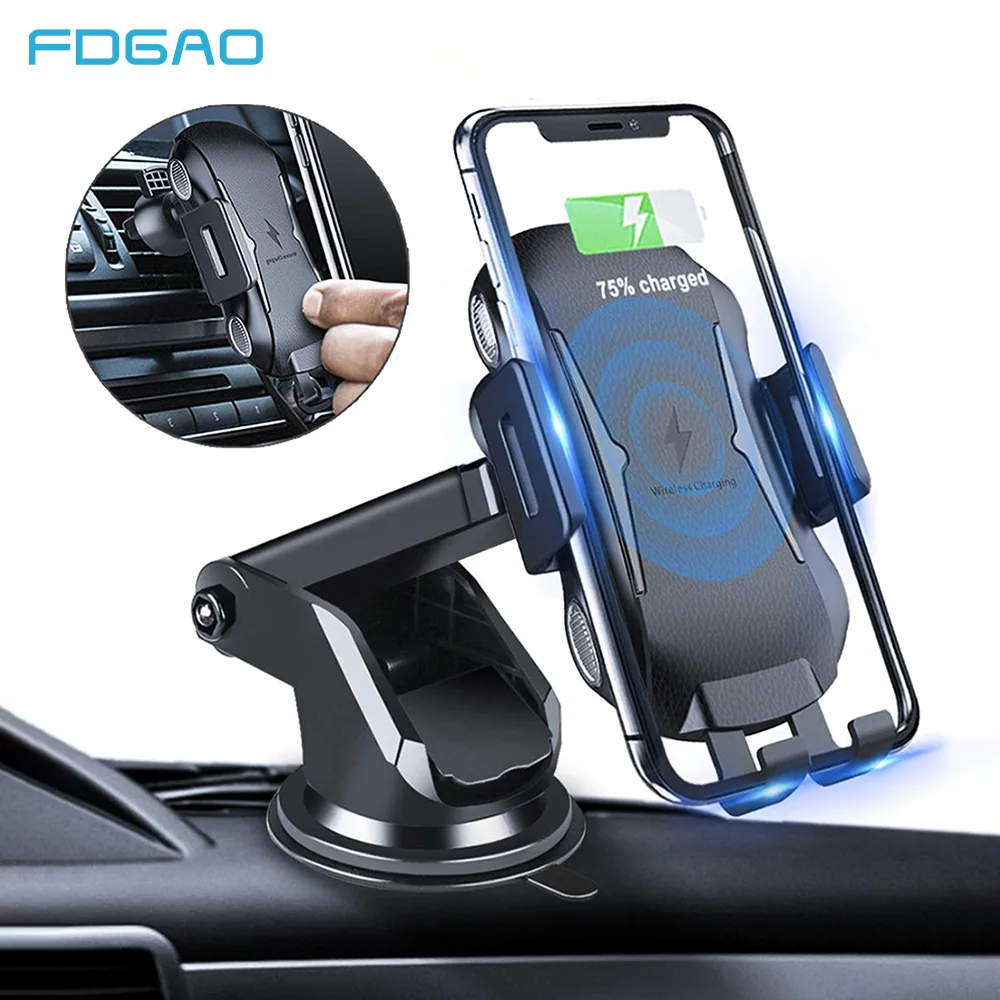 FDGAO Automatic Clamping Wireless Car Charger Mount 10W Qi Fast Charging Phone Holder For iPhone XS Max X XR 8 Samsung S10 S9 S8