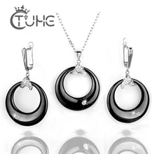 Черно-белые серьги и кулон ювелирный набор с камнем для женщин bijoux mariage из нержавеющей стали Белые керамические серьги свадебный набор
