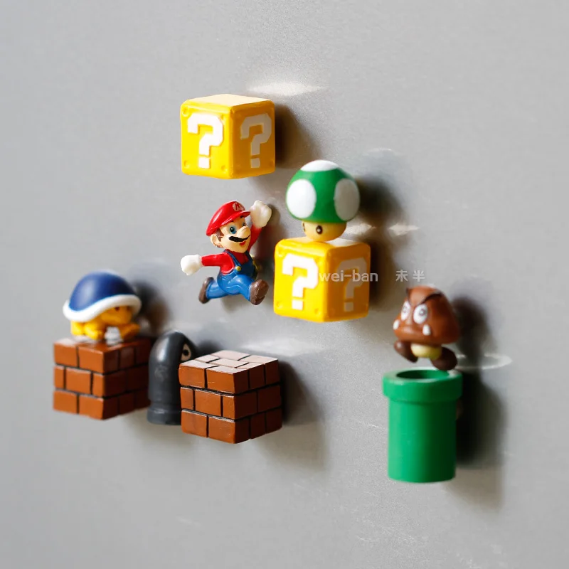 10pcs Super Mario Bros Magnets Figure toys Mario Bullet Mushroom Tortoise creative magnetic stickers refrigerator Action Figure