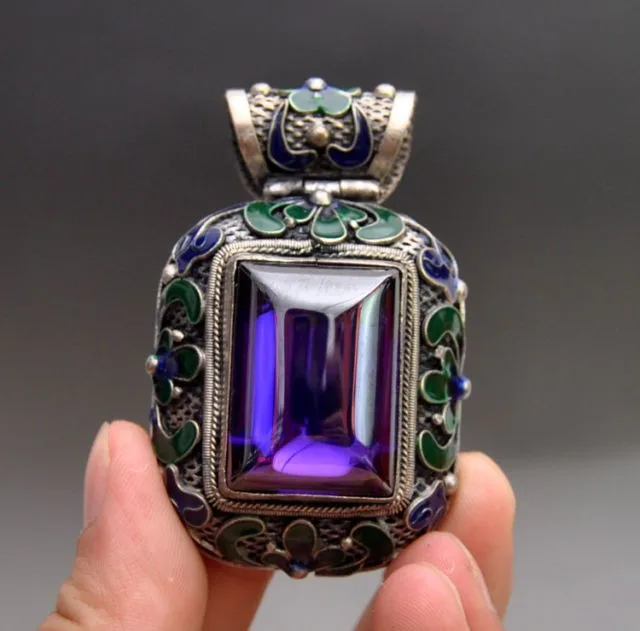 Chinese Antique Tibetan custom copper inlaid gem cloisonne jewelry box 