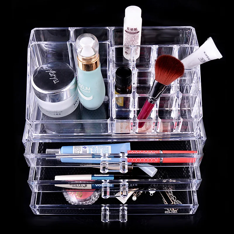 Makeup Case PS Plastic Cosmetics Storage Boxes Transparent 3 Drawers Home Storage Box Makeup Organizer 240x140x190mm