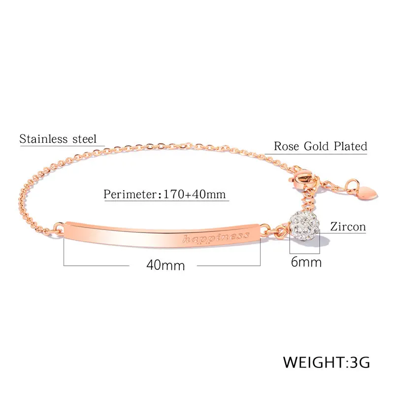 V. YA Happiness, женские браслеты из нержавеющей стали, модные, простые, розовое золото, серебро, Crolor, свадебные, юбилейные, регулируемые браслеты