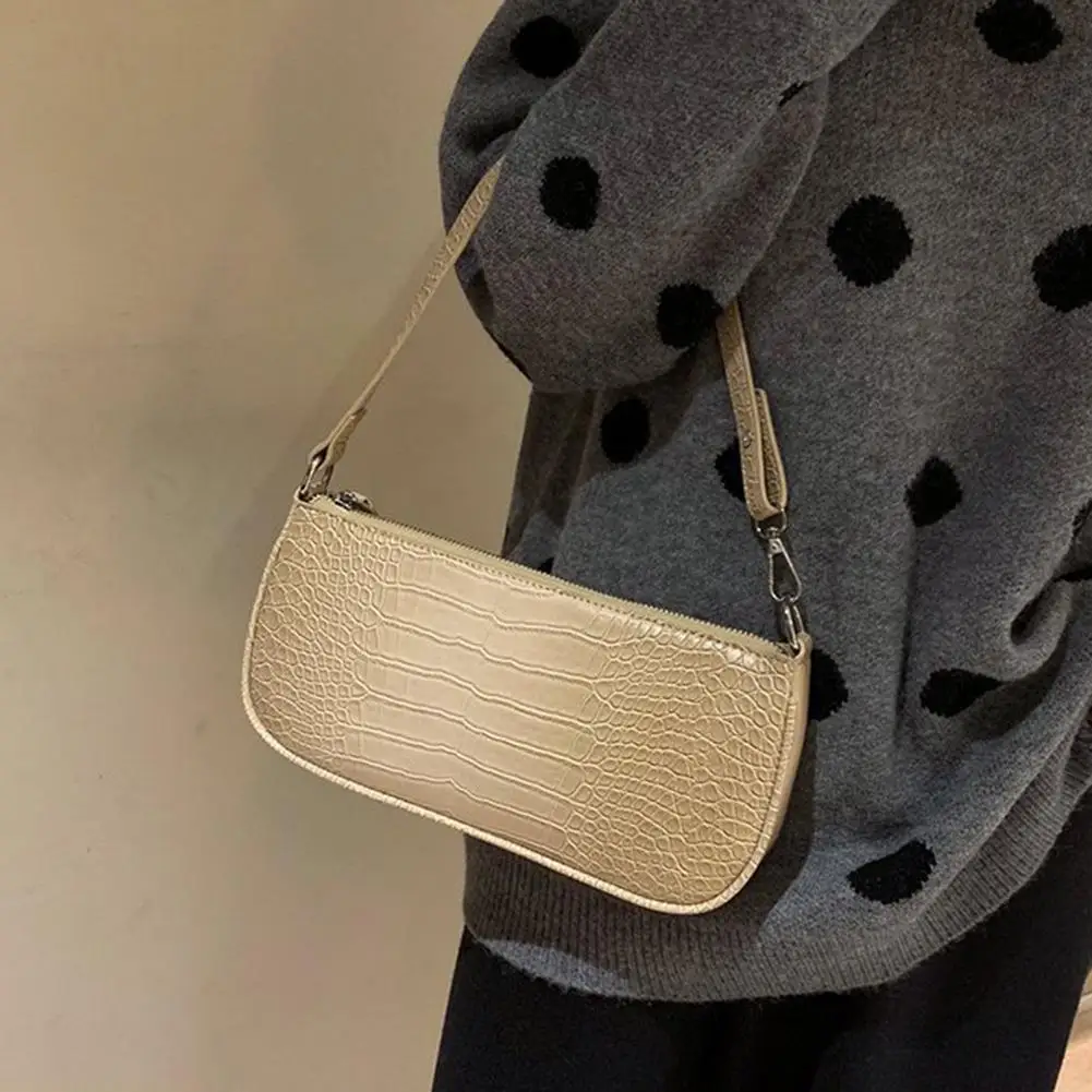 

Crocodile Pattern Women Handbag Casual Solid Color Shoulder Bag PU Leather Zipper Luxury Designer Tote Pouch Clutches For Women