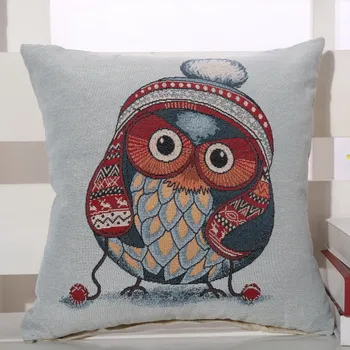 

Lovely Linen Cotton Cartoon Night Owls decorative pillows Jacquard cushion cover Hot Sale Home Decor Sofa Car Seat Decorative