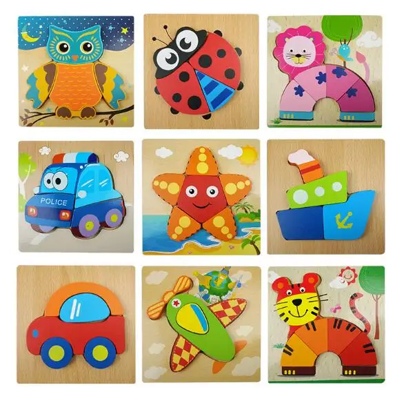 

Wooden Montessori Educational Toys Various Animal Car Children Learn to Learn Toys Wooden 3D Puzzle Jigsaw For Children Kid's
