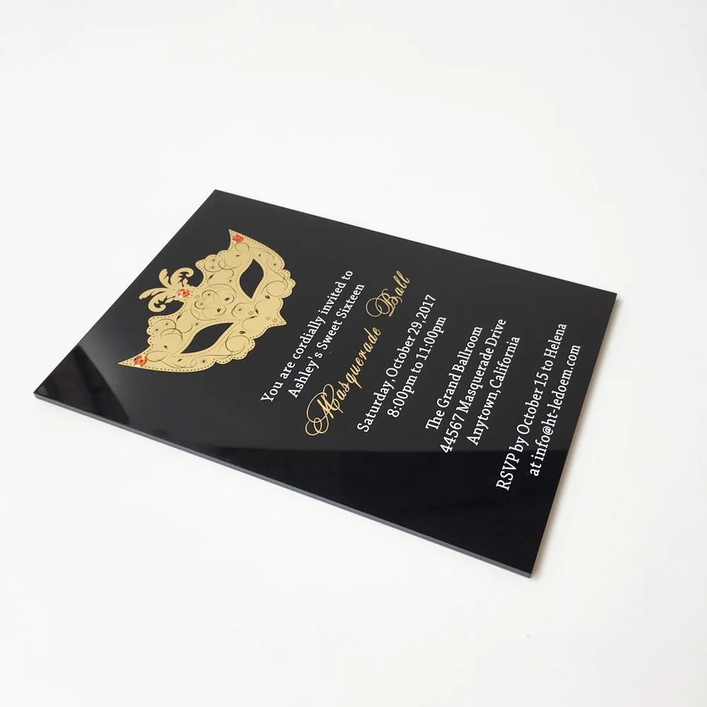  Customized 5x7inch Black Acrylic Birthday Invitation Card Sweet Sixteen Masquerade Ball Invitation  - 32822796118