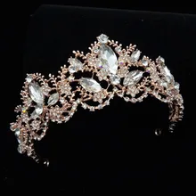 Розовое золото кристалл принцесса волос диадемы свадебный головной убор для женщин выпускного вечера Корона Свадебные украшения для волос невесты аксессуары для волос