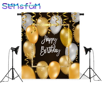 

Sensfun Happy Birthday Gold and black Balloons Custom Photo Backgrounds Studio Backdrops Vinyl 7x5ft
